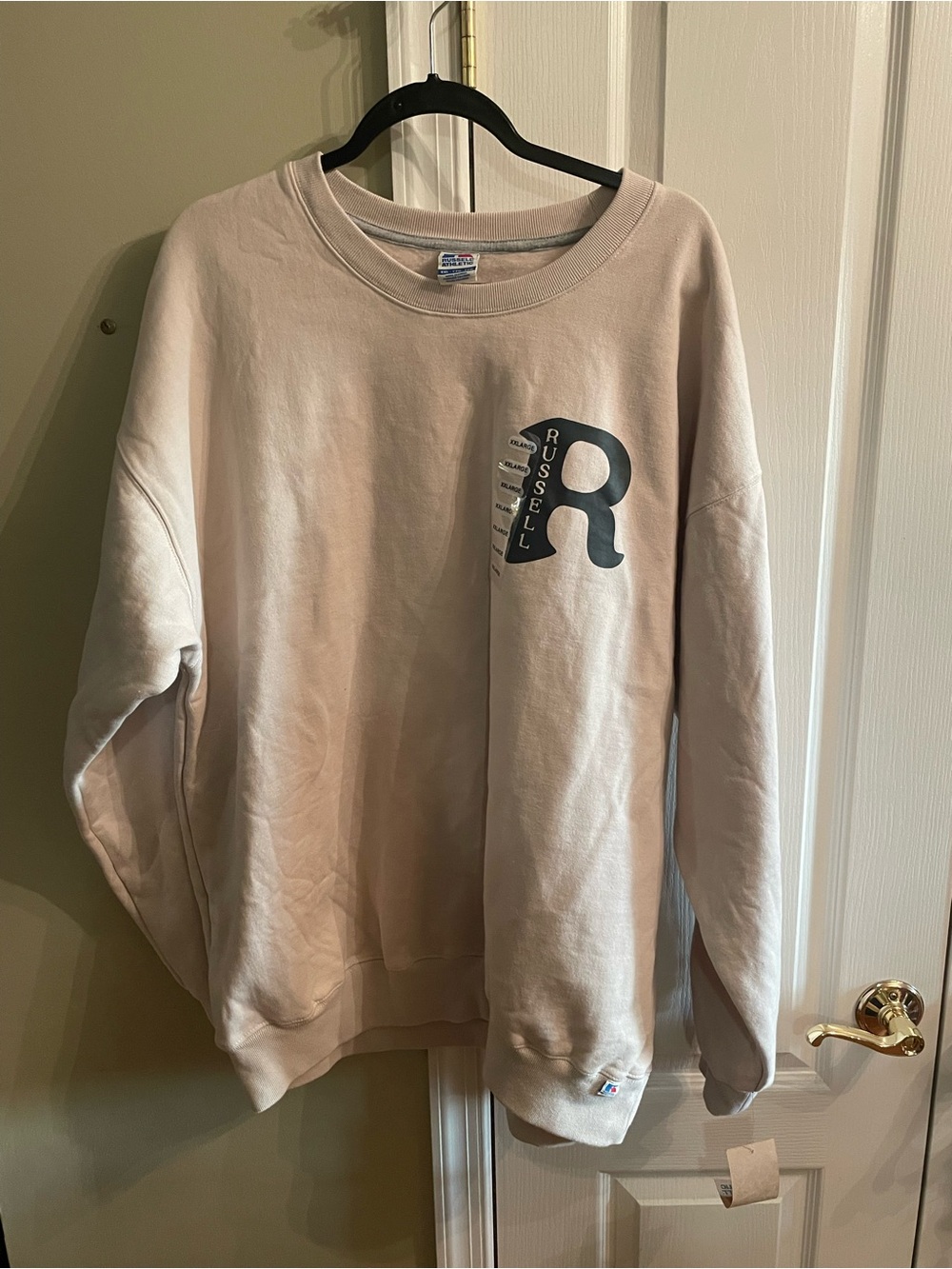 Russell Athletic Men's Cream Crewneck Sweatshirt with Navy 'R' Logo